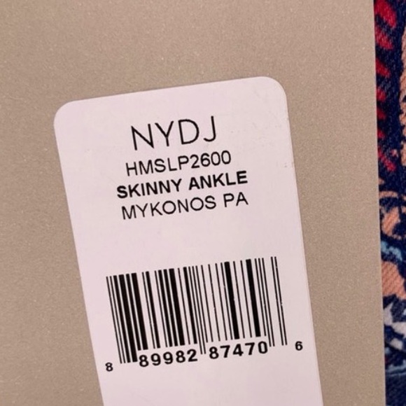 Jeans CHICO’S NYDJ Lift Tuck MYKONOS PAISLEY SKINNY ANKLE Blue Red Pink Size 6 - Picture 13 of 13